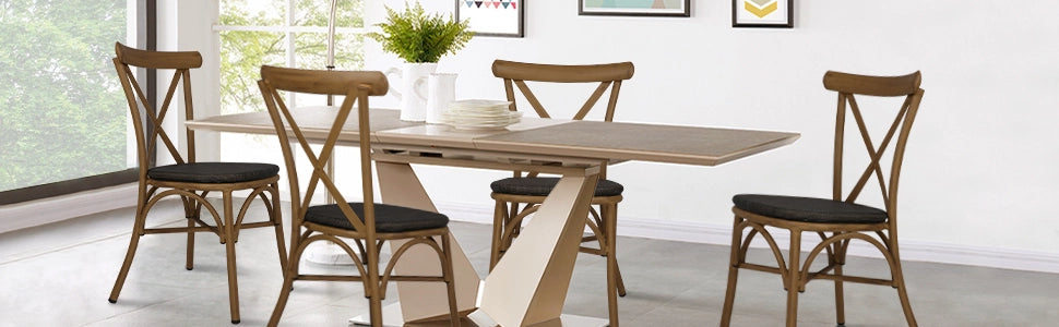 LUCKYERMORE Set of 2 Modern Dining Chairs with Aluminum Frame and Textile Fabric, X Back