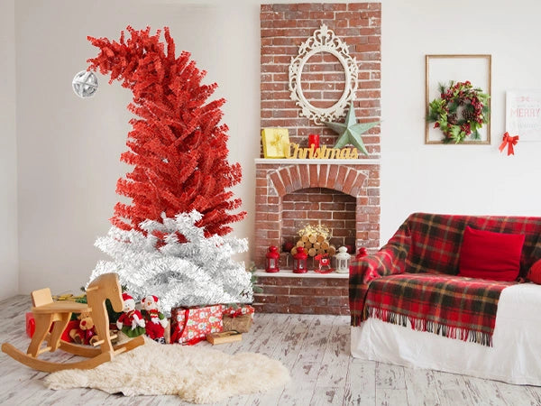 6ft Bendable Santa Hat Style Artificial Christmas Fir Tree Xmas with Metal Stand, 1050 Lush Branch Tips - Luckyermore