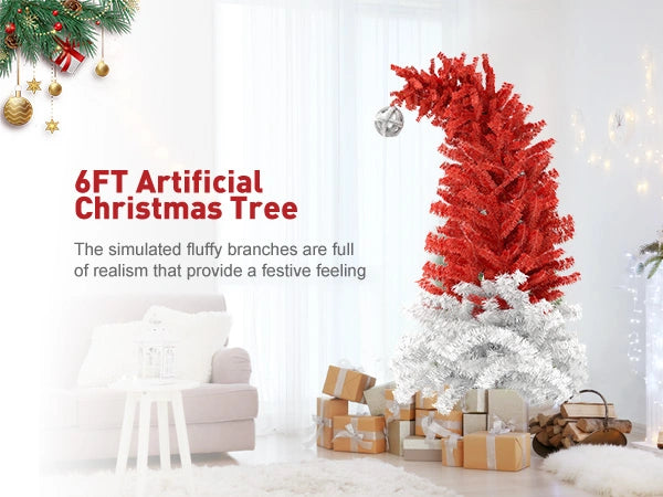 6ft Bendable Santa Hat Style Artificial Christmas Fir Tree Xmas with Metal Stand, 1050 Lush Branch Tips - Luckyermore