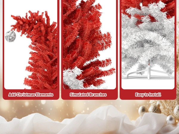 6ft Bendable Santa Hat Style Artificial Christmas Fir Tree Xmas with Metal Stand, 1050 Lush Branch Tips - Luckyermore