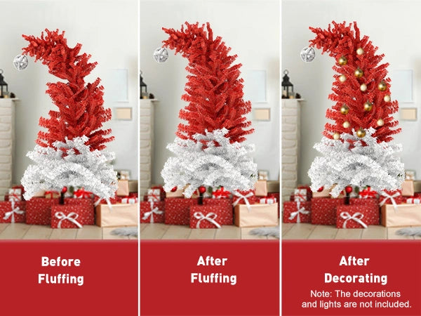 6ft Bendable Santa Hat Style Artificial Christmas Fir Tree Xmas with Metal Stand, 1050 Lush Branch Tips - Luckyermore