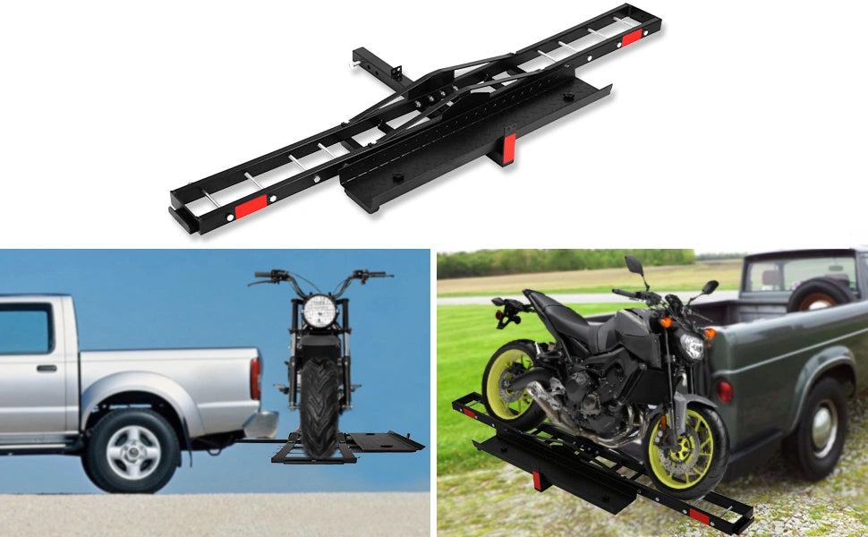 Hitch Mount Motorcycle Carrier Dirt Bike Scooter Carrier with Loading Ramp Wheel Lock 2" Receiver - Luckyermore